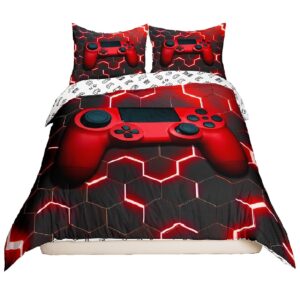 erosebridal full size boys gamepad comforter cover,modern fashion red gaming controller printed duvet cover,gamer video games decorative 3 piece bedding set with 2 pillow cases,black