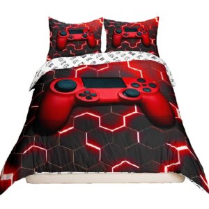 Erosebridal Full Size Boys Gamepad Comforter Cover,Modern Fashion Red Gaming Controller Printed Duvet Cover,Gamer Video Games Decorative 3 Piece Bedding Set with 2 Pillow Cases,Black