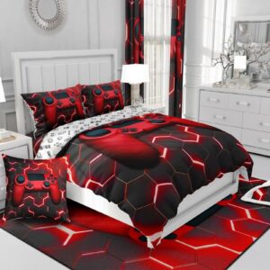 Erosebridal Full Size Boys Gamepad Comforter Cover,Modern Fashion Red Gaming Controller Printed Duvet Cover,Gamer Video Games Decorative 3 Piece Bedding Set with 2 Pillow Cases,Black