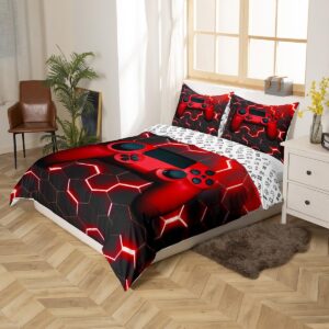 Erosebridal Full Size Boys Gamepad Comforter Cover,Modern Fashion Red Gaming Controller Printed Duvet Cover,Gamer Video Games Decorative 3 Piece Bedding Set with 2 Pillow Cases,Black