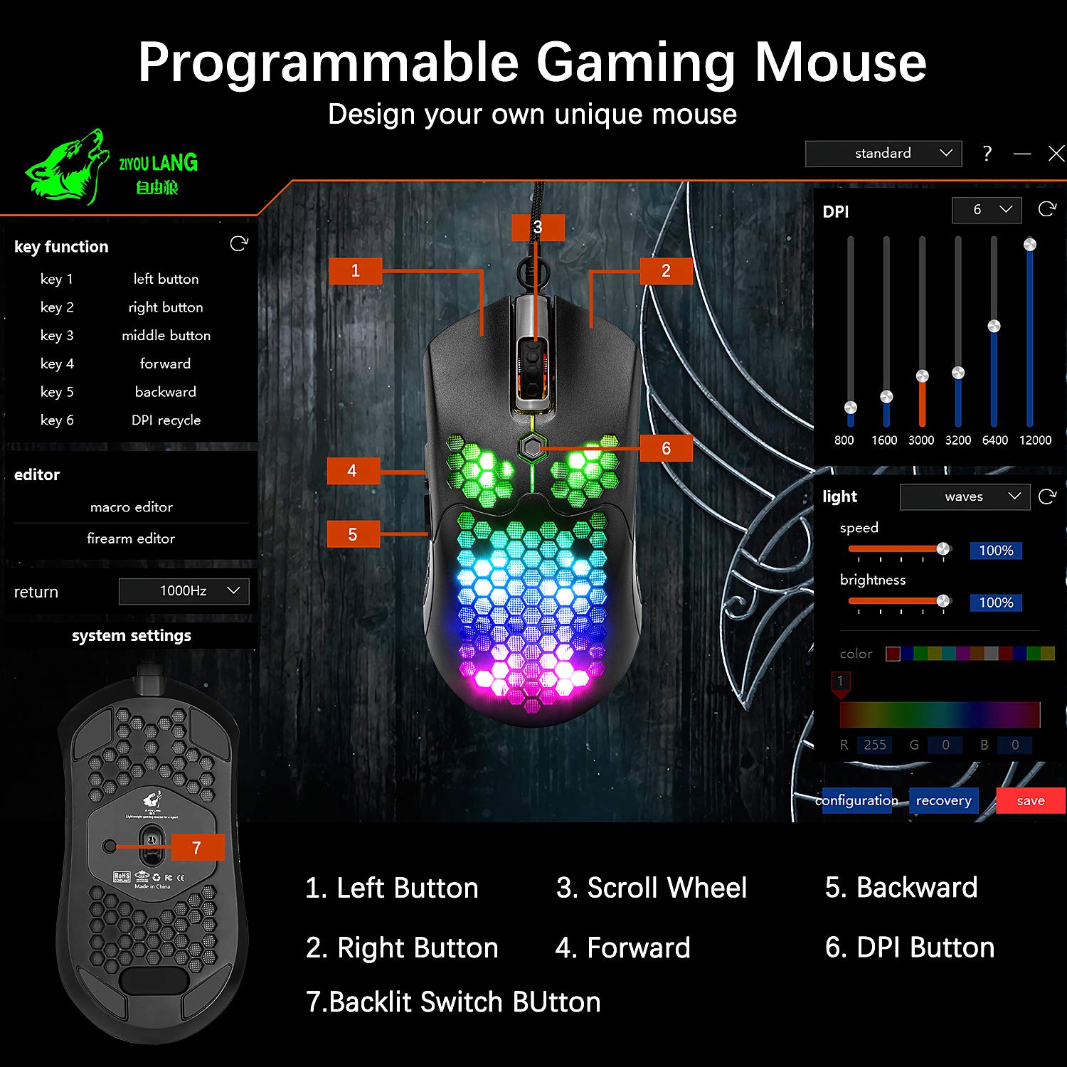 Gaming Keyboard and Mouse,3 in 1 Gaming Set,Rainbow LED Backlit Wired Gaming Keyboard,RGB Backlit 12000 DPI Lightweight Gaming Mouse with Honeycomb Shell,Large Mouse Pad for PC Game(Black)