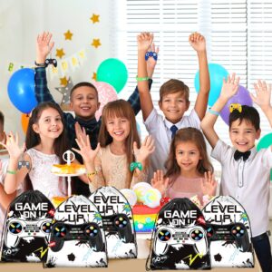 Nosiny 72PCS Video Game Party Favors Birthday Include 24 Video Game Goodie Drawstring Bags 24 Silicone Bracelet 24 Controller Keychain for Kids for Party Supplies (Black, White, Cute)