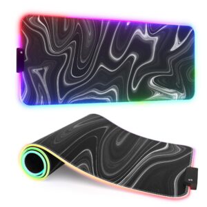 itnrsiiet rgb gaming mouse pad, full desk xl extended large gaming mousepad, 12 lighting modes, 30% thicker, big led desk mat for keyboard computer men gamers, 32" x 12", abstract black and white