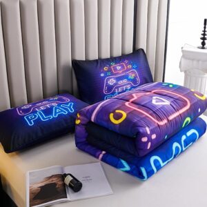 Helloosuu Teen Boy Comforter Set Queen,Kids Comforter Set for Boys,Gamer Bedding Sets for Boys,Boys Queen Bedding Set,Gaming Comforter Sets Including 1 Gaming Comforter&2 Pillowcases