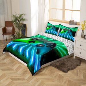 Erosebridal Green Blue Gamepad Bedding Set, Game Player Comforter Cover King Size Modern Gamer Gaming Duvet Cover Neon Trippy Bedding Set for Kids Boys Girls Teens Young Man Room Decor