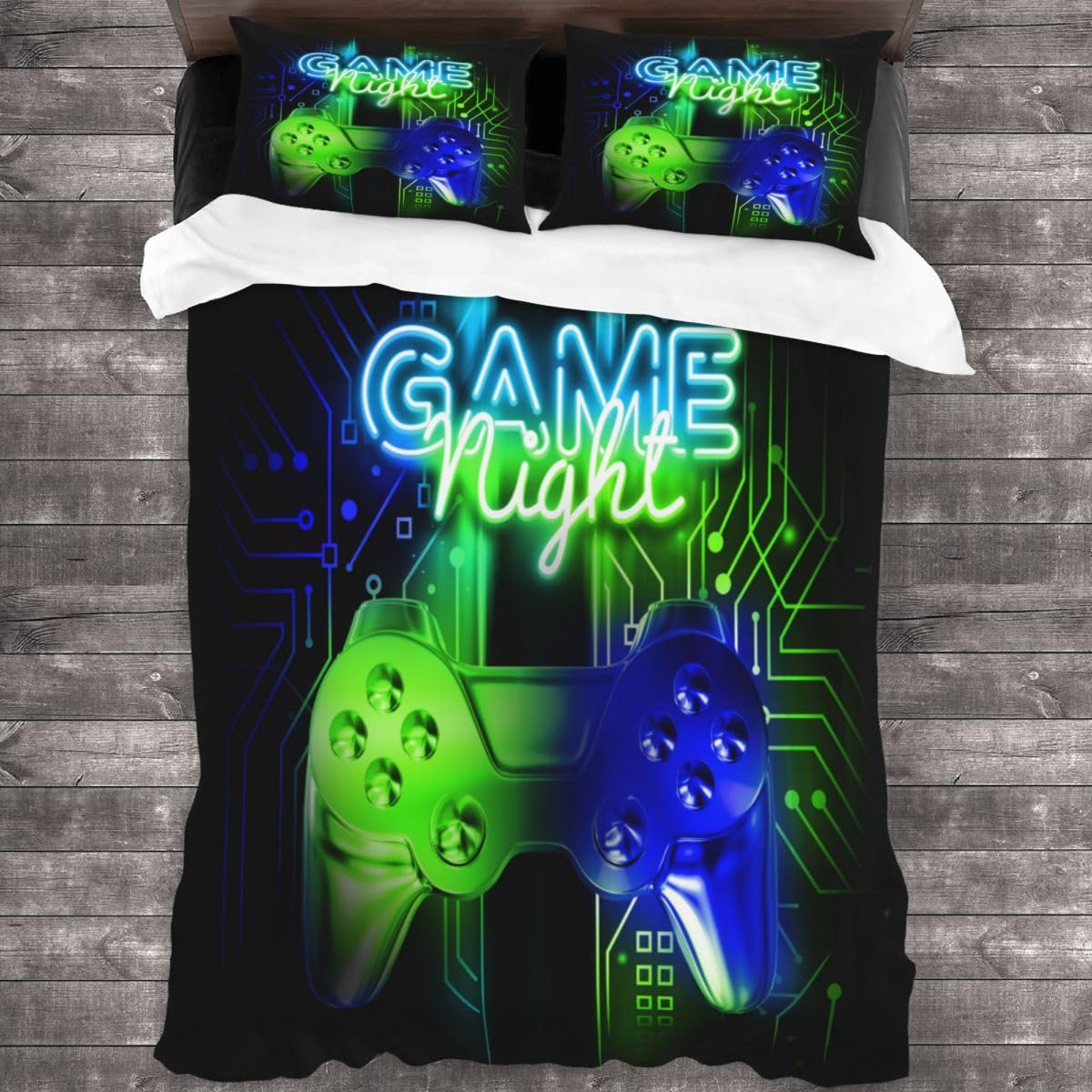 Green and Blue Gaming Duvet Cover Set Queen Size,Gamer Comforter Set for Boys,Video Game Controller Comforter for Boys/Kids 3D Gamepad Microfiber Bedding Sets 3 Pieces,1 Duvet Cover and 2 Pillowcases