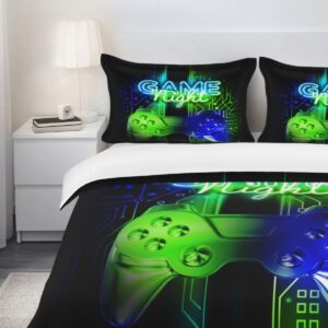 Green and Blue Gaming Duvet Cover Set Queen Size,Gamer Comforter Set for Boys,Video Game Controller Comforter for Boys/Kids 3D Gamepad Microfiber Bedding Sets 3 Pieces,1 Duvet Cover and 2 Pillowcases