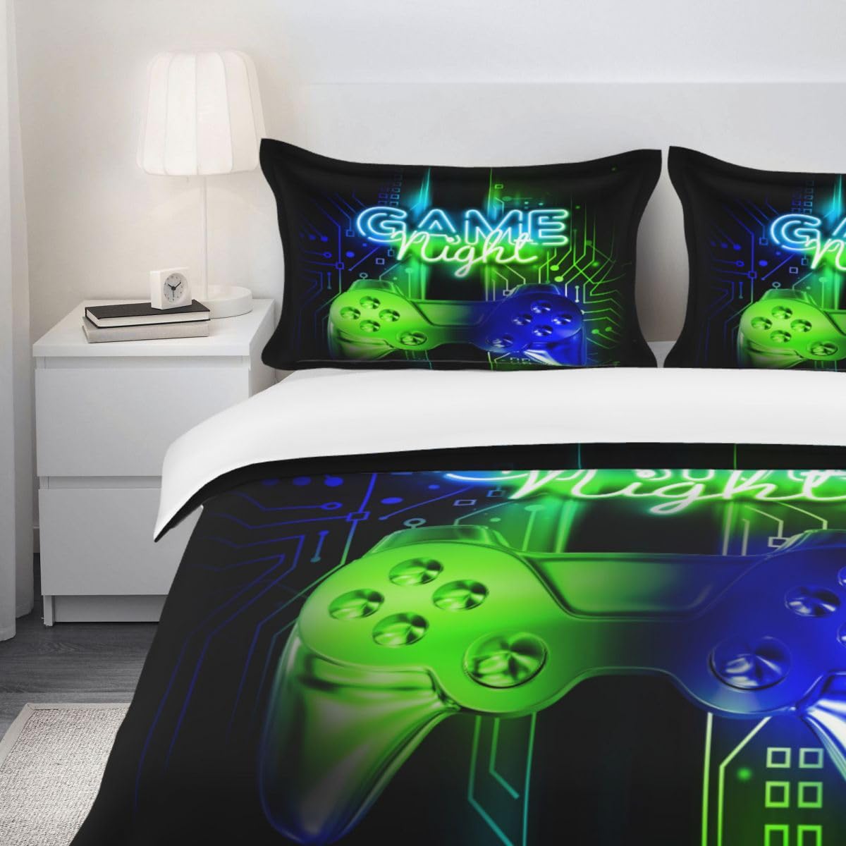 Green and Blue Gaming Duvet Cover Set Queen Size,Gamer Comforter Set for Boys,Video Game Controller Comforter for Boys/Kids 3D Gamepad Microfiber Bedding Sets 3 Pieces,1 Duvet Cover and 2 Pillowcases