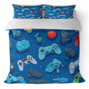 Placitiume Gamepad Bedding Set Gamer Duvet Cover Set with Gaming Controller Design Video Games Bedding Quilt Cover Set with Decorative Design, No Comforter