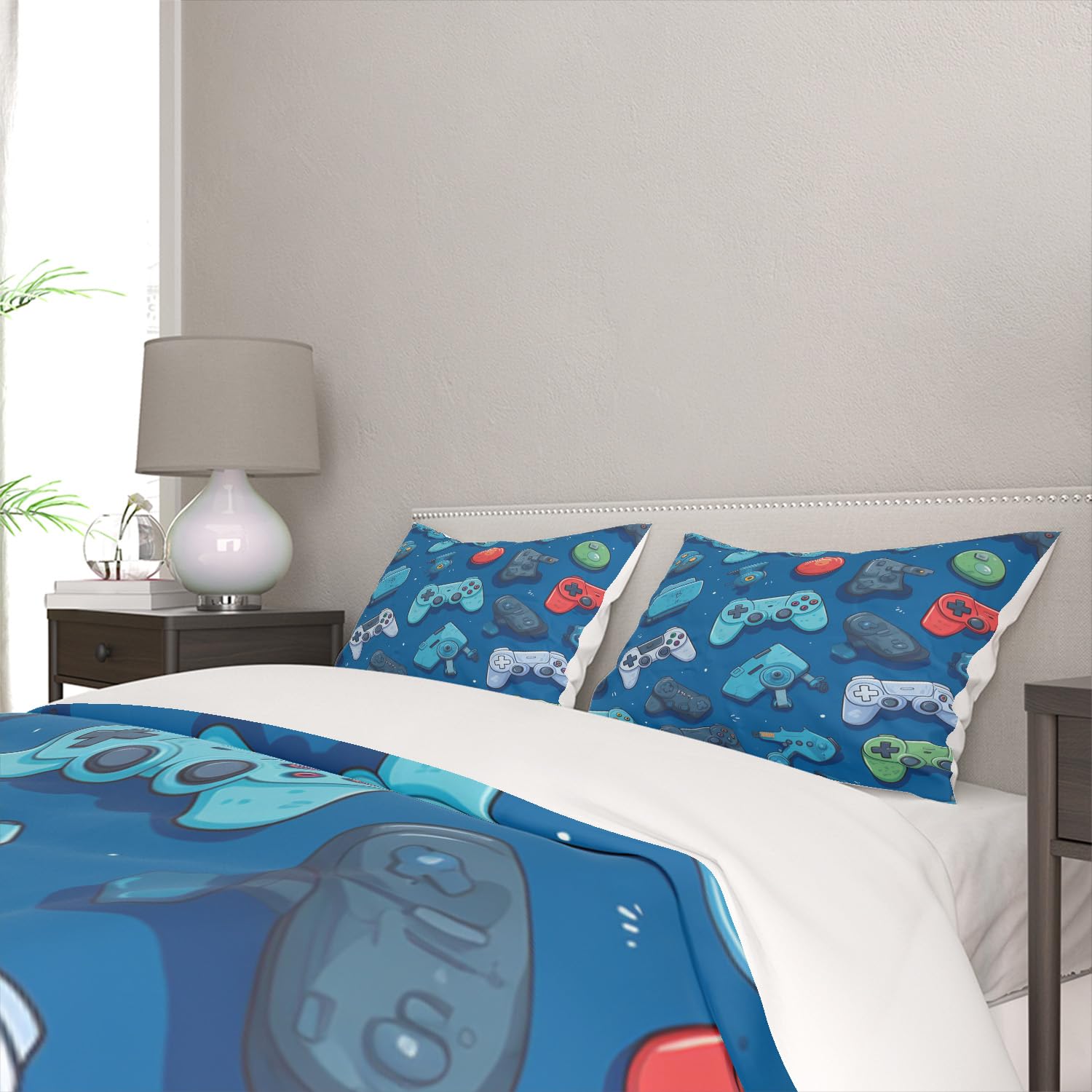 Placitiume Gamepad Bedding Set Gamer Duvet Cover Set with Gaming Controller Design Video Games Bedding Quilt Cover Set with Decorative Design, No Comforter