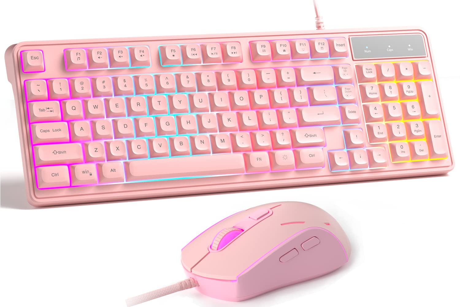 Pink Gaming Keyboard and Mouse Combo,MageGee GK980 Wired Backlit Keyboard and Pink Gaming Mouse Combo,PC Keyboard and Adjustable DPI Mouse for PC/loptop/MAC(Pink)