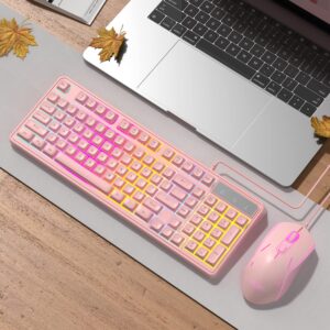 Pink Gaming Keyboard and Mouse Combo,MageGee GK980 Wired Backlit Keyboard and Pink Gaming Mouse Combo,PC Keyboard and Adjustable DPI Mouse for PC/loptop/MAC(Pink)