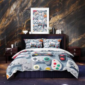 placitiume gaming duvet cover set gaming bedding set videogame controller printed with modern gamepad design quilt cover set with 2 pillowcases colorful novelty bedding set, no comforter