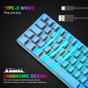 SELORSS Blue 60% True Mechanical Gaming Keyboard and Mouse Combo,20 RGB Chroma Backlit Type C Wired 62 Keys Mini Keyboard,Lightweight Gaming Mouse and Mouse Pad for Gamers and Typists