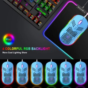 SELORSS Blue 60% True Mechanical Gaming Keyboard and Mouse Combo,20 RGB Chroma Backlit Type C Wired 62 Keys Mini Keyboard,Lightweight Gaming Mouse and Mouse Pad for Gamers and Typists