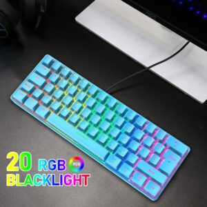 SELORSS Blue 60% True Mechanical Gaming Keyboard and Mouse Combo,20 RGB Chroma Backlit Type C Wired 62 Keys Mini Keyboard,Lightweight Gaming Mouse and Mouse Pad for Gamers and Typists