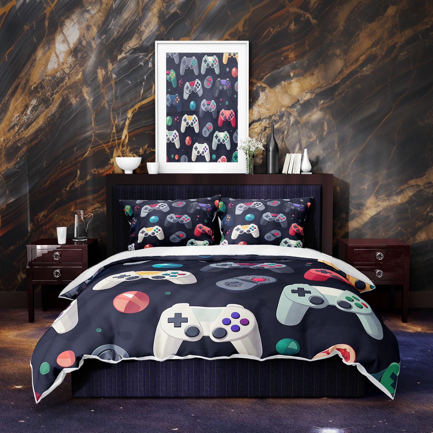 Placitiume Boys' Gamer Bedding Set - Gaming Duvet Cover Set - Video Games Comforter Cover Set Kids Gaming Duvet Cover Set with Gamepad Controller Design, No Comforter