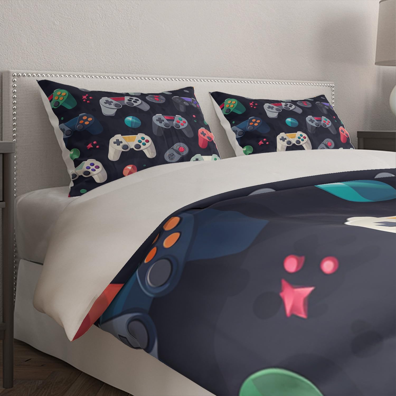 Placitiume Boys' Gamer Bedding Set - Gaming Duvet Cover Set - Video Games Comforter Cover Set Kids Gaming Duvet Cover Set with Gamepad Controller Design, No Comforter