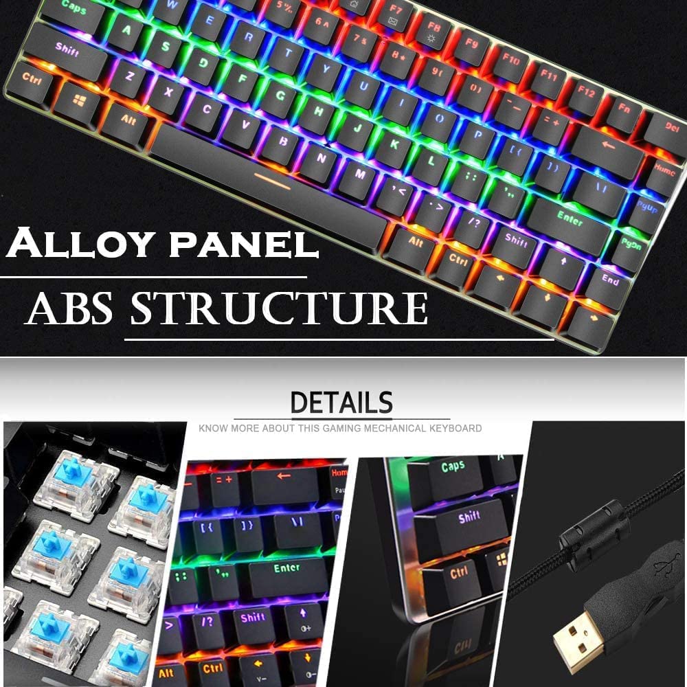 Gaming Keyboard and Mouse and Wrist Rest,4 in 1 Gaming Set,Rainbow LED Backlit Wired Gaming Keyboard,RGB Backlit 6400 DPI Lightweight Gaming Mouse with Honeycomb Shell,Mouse Pad for PC Gamer-Black