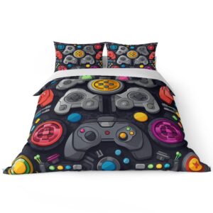 Placitiume Gaming Bedding Set for Kids - Gamer Microfiber Comforter Cover Set Video Game Controller Gamepad Design Quilt Cover Set with 2 Pillow Shams, No Comforter