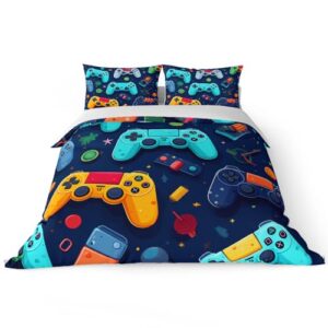 Gamer Duvet Cover for Boys - Gaming Comforter Cover Full Size - Cool Games Gamepad Bedding Set for Kids Teen Game Room Decor Player Gaming Joystick Duvet Cover Set for Bedroom Bed Decor, No Comforter