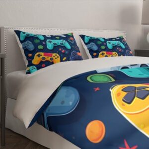 Gamer Duvet Cover for Boys - Gaming Comforter Cover Full Size - Cool Games Gamepad Bedding Set for Kids Teen Game Room Decor Player Gaming Joystick Duvet Cover Set for Bedroom Bed Decor, No Comforter