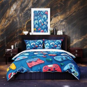 placitiume kids gamer duvet cover set video game controller comforter cover set - youth gaming console comforter cover with 2 pillowcases - ideal for gamer room decor bedroom bed decor, no comforter