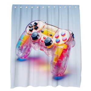 OTRANTO Teen Gaming Shower Curtain Gamer Gift for Boys Game Room Decor Kids Girls Youth Man Video Games Theme Brown Bathroom Decor Set Machine Washable Waterproof Fabric 72 x 72 Include Hooks