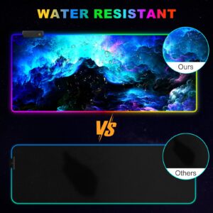 ARTSO RGB Gaming Mouse Pad Large, Extended LED Mouse Mat XXL 35.4x15.7 inch, 14 Lighting Modes, 2 Brightness, Non-Slip Rubber Base Mousepad Waterproof Keyboard Mat,Fantasy Nebula Sky