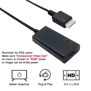 LEVELHIKE HDMI Cable for PlayStation 2 & PlayStation 1 Console (PS2 & PS1), PS1/PS2 to HDMI Adapter with True RGB Signal Output (100% Improved Video Quality), HD Converter with 4:3/16:9 Switch