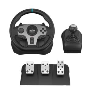 PXN PC Steering Wheel, V9 Universal Usb Car Sim 270/900 Degree Race Steering Wheel with 3-Pedals and Shifter Bundle for PC, Xbox One, Xbox Series X/S, PS4, PS3, Switch (Black)