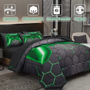 Tasselily Game Console Twin Comforter Set for Boys Girls, Green Honeycomb Gaming 6 Piece Bed in A Bag Teen Kids Bedding Sets with sheets