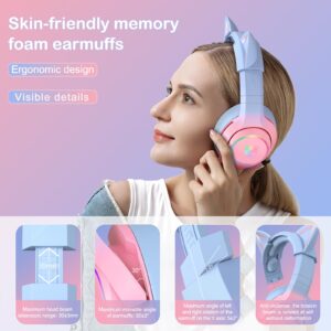 PHNIXGAM Gaming Headset for PS4, PS5, Xbox One(No Adapter), Cat Ear Headphones with Noise Cancelling Microphone, RGB Backlight, Surround Sound for PC, Mobile Phone, Gradient Pink Blue