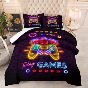 NINENINE Gamer Bedding Twin Size for Kids Teens, Gaming Comforter Sets for Boys,Game Contoller Video Gamepad Bed Set,Play Game Comforter Set with 1 Comforter 1Pillowcase……