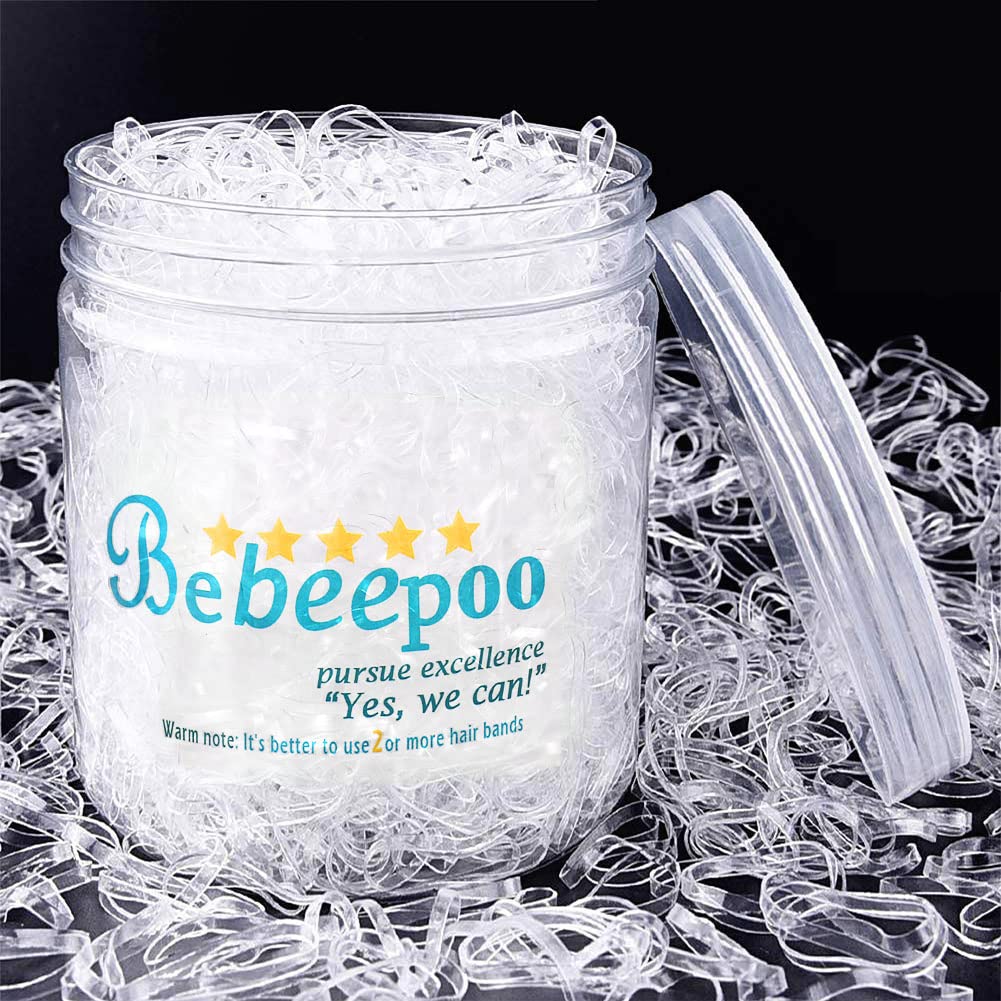 Clear Mini Elastic Rubber Hair Bands，BEBEEPOO 2500pcs Soft Elastics Ties Bands 2mm in Width and 30mm in Length - STRONG - REUSEABLE