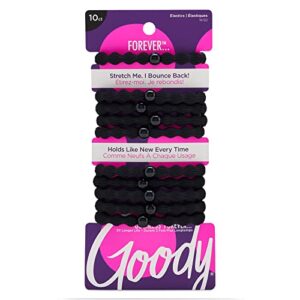 goody forever ouchless elastic hair tie - 10 count, black - medium hair to thick hair - accessories for women and girls