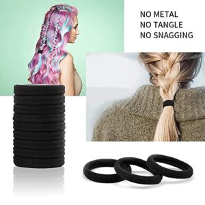 100PCS Black Hair Ties for Women, No Crease No Damage, Seamless Cotton Bands for Thick Thin Hair, Soft Ponytail Holders, Accessories for Girls