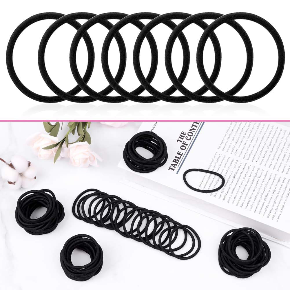 Anezus 200 Pcs Black Elastics Hair Ties Small Bulk Hair Ties Hair Bands (4mm)