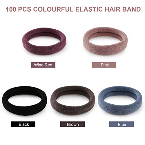 100 Pcs Thick Seamless Hair Ties, Ponytail Holders Hair Accessories No Damage for Thick Hair (Natural Colors)