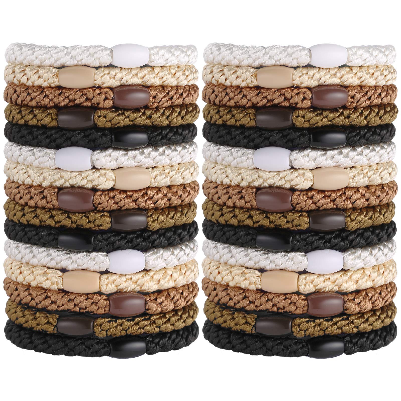 Hair Ties for Women Girls, Funtopia 30 Pcs Elastics Hair Bands Ponytail Holders for Thick Hair, No Damage No Crease Hair Elastics (Black/Brown/White/Beige/Coffee)