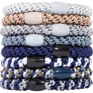 L. Erickson Grab & Go Pony - Indigo Blues - 8 Pack Ponytail Holder Hair Ties - Blue, Navy Mix