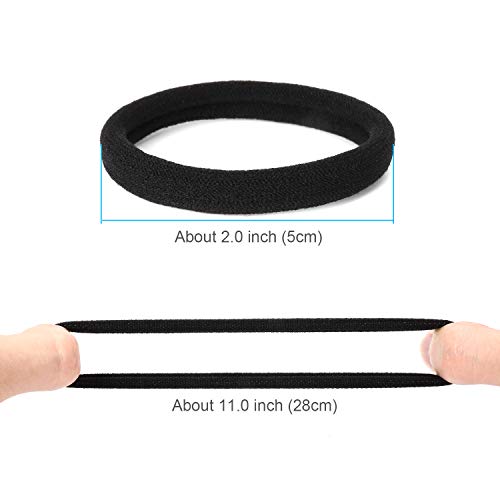 50PCS Black Hair Ties for Women, Cotton Seamless Hair Bands, Elastic Ponytail Holders, No Damage for Thick Hair, 2 Inch in Diameter, by Nspring