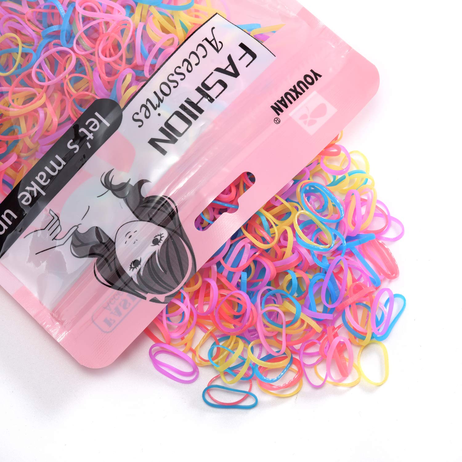 Youxuan Kids Elastics No Damage Colored Hair Bands Fashion Girls Hair Ties 1000 Count Small Size