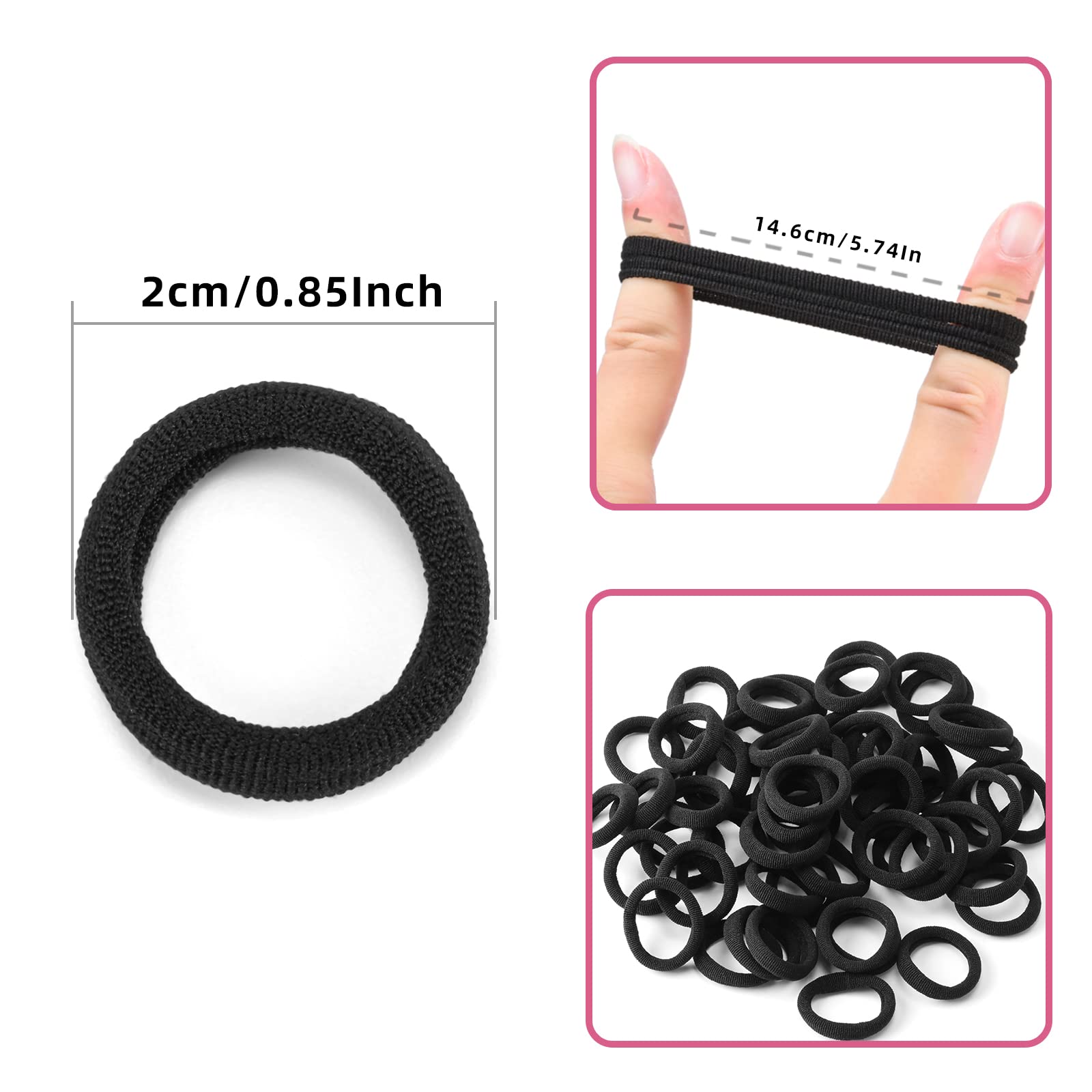 100 Pcs Baby Hair Ties, Seamless Cotton Toddler Hair Ties for Girls and Kids, Black Small Soft Hair Elastics Ponytail Holders