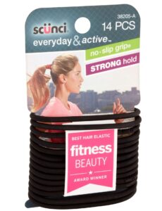 scunci black gel elastics, no slip grip, strong hold-ponytailers, 14 count (pack of 1)