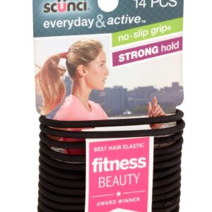 Scunci Black Gel Elastics, No Slip Grip, Strong Hold-Ponytailers, 14 Count (Pack of 1)