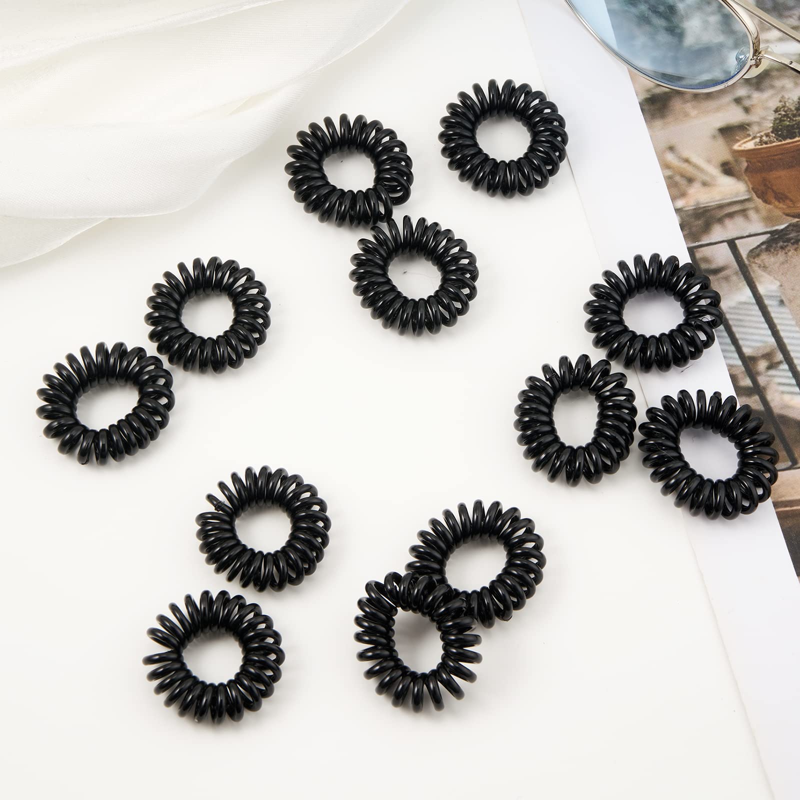 Spiral Hair Ties (Small Black,50 Pcs), Coil Hair Ties for Thick Hair, Ponytail Holder Hair Ties for Women, No Crease Hair Ties, Phone Cord Hair Ties for all Hair Types with Plastic Spiral