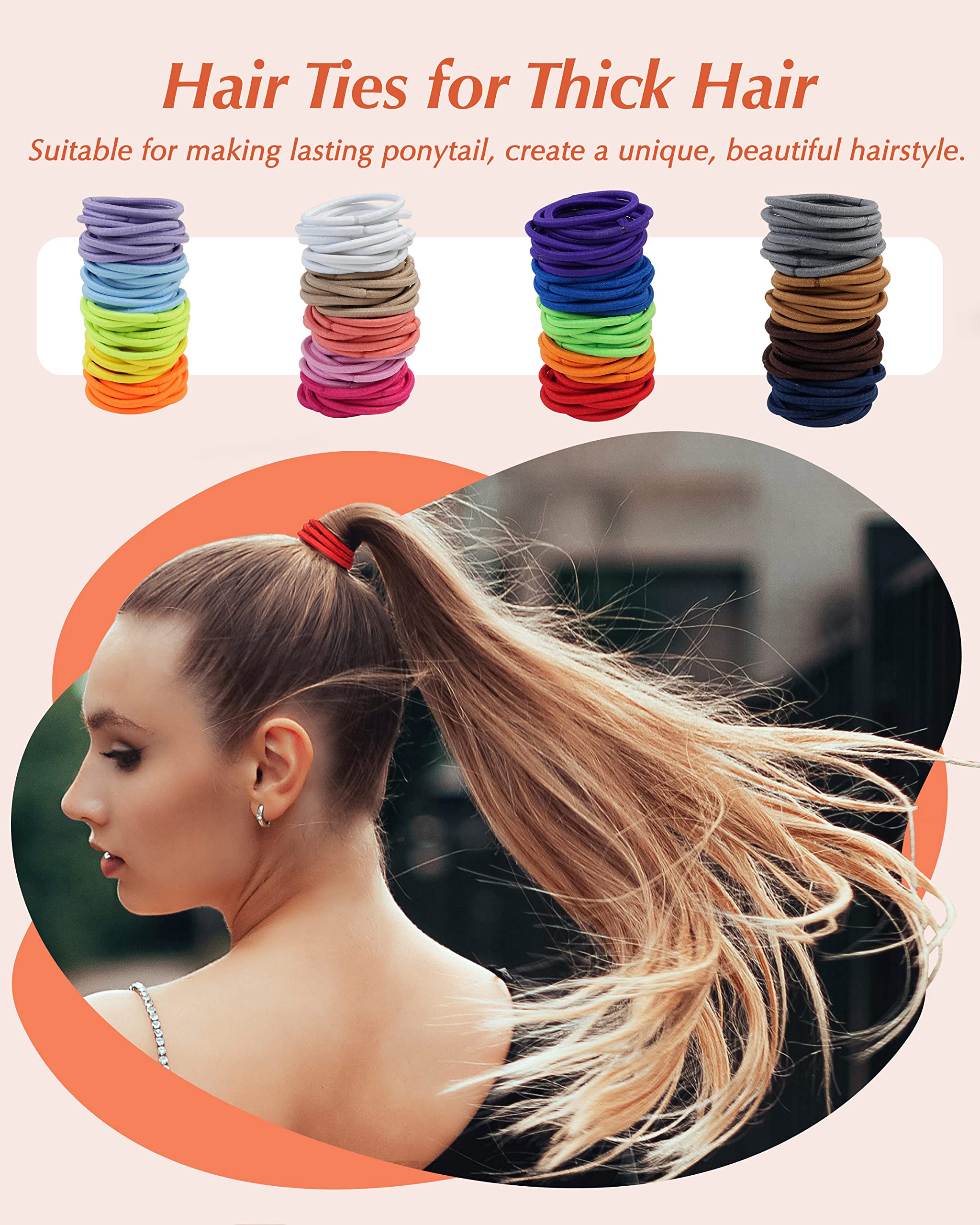 203 Pieces Hair Ties No Damage, 4MM Hair Bands, 20 Colors Elastic Hair Ties for Thick Hair, Medium Size Ponytail Holders for Women and Girls