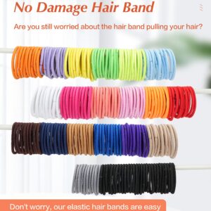 203 Pieces Hair Ties No Damage, 4MM Hair Bands, 20 Colors Elastic Hair Ties for Thick Hair, Medium Size Ponytail Holders for Women and Girls