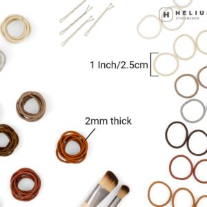 Heliums Small Hair Ties - Black - 1 Inch Hair Bands, 2mm Hair Elastics For Thin Hair and Kids - No Damage Ponytail Holders in Neutral Colors - 48 Count